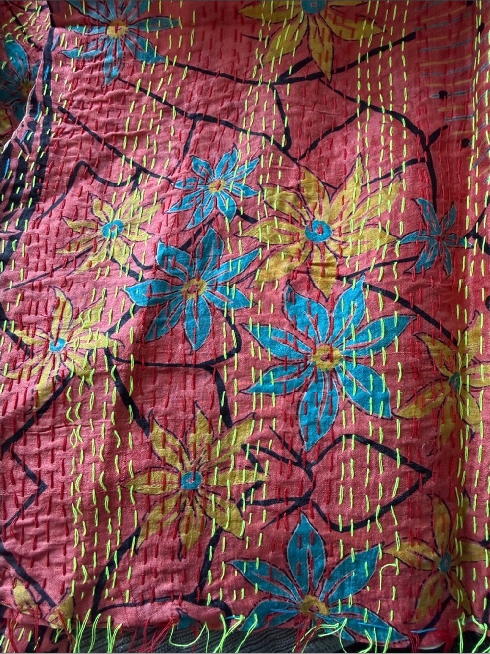 Handmade Multicolor Patchwork Kantha silk scarf NWOT - Picture 4 of 4